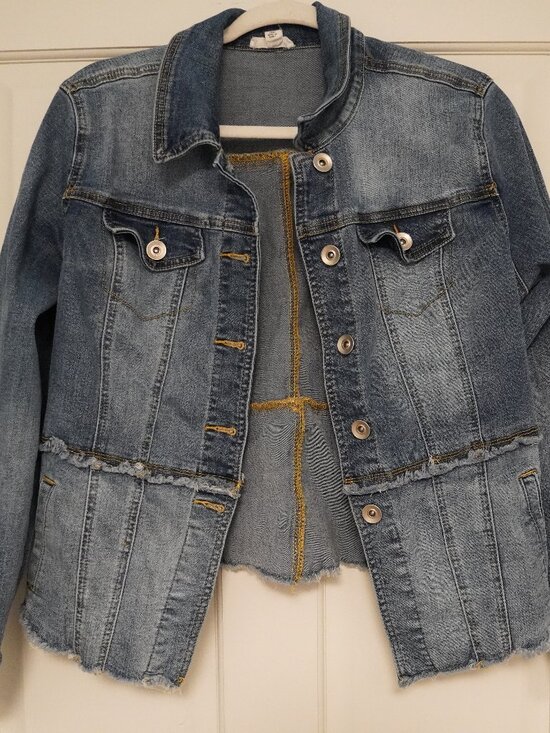 Tribal Jackets & Blazers - Tribal Jeans Distressed Denim Jacket Size Large Frayed Hem Button Front. Sz L.